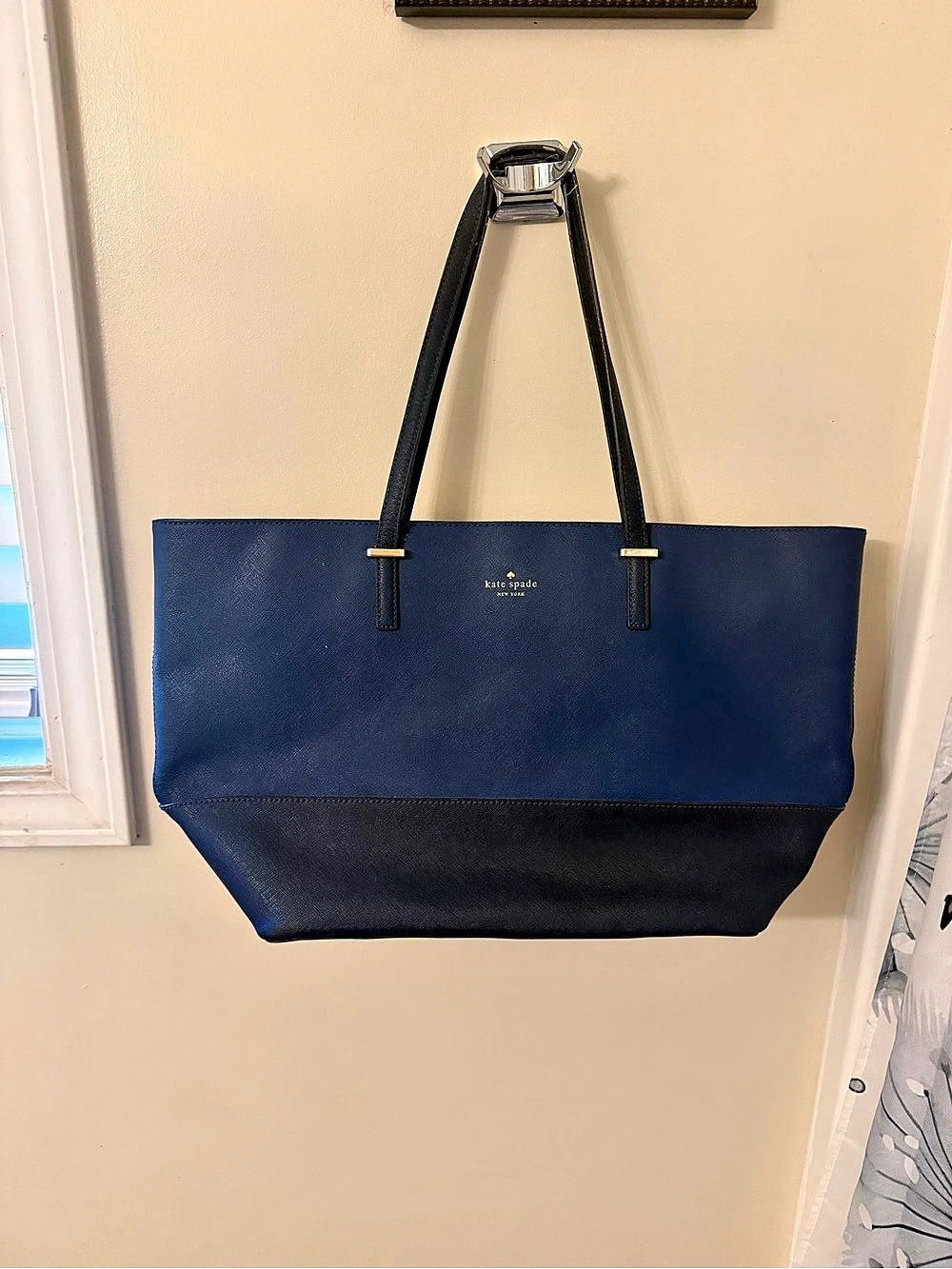 Kate Spade Two-Tone Saffiano Tote in Blue & Black